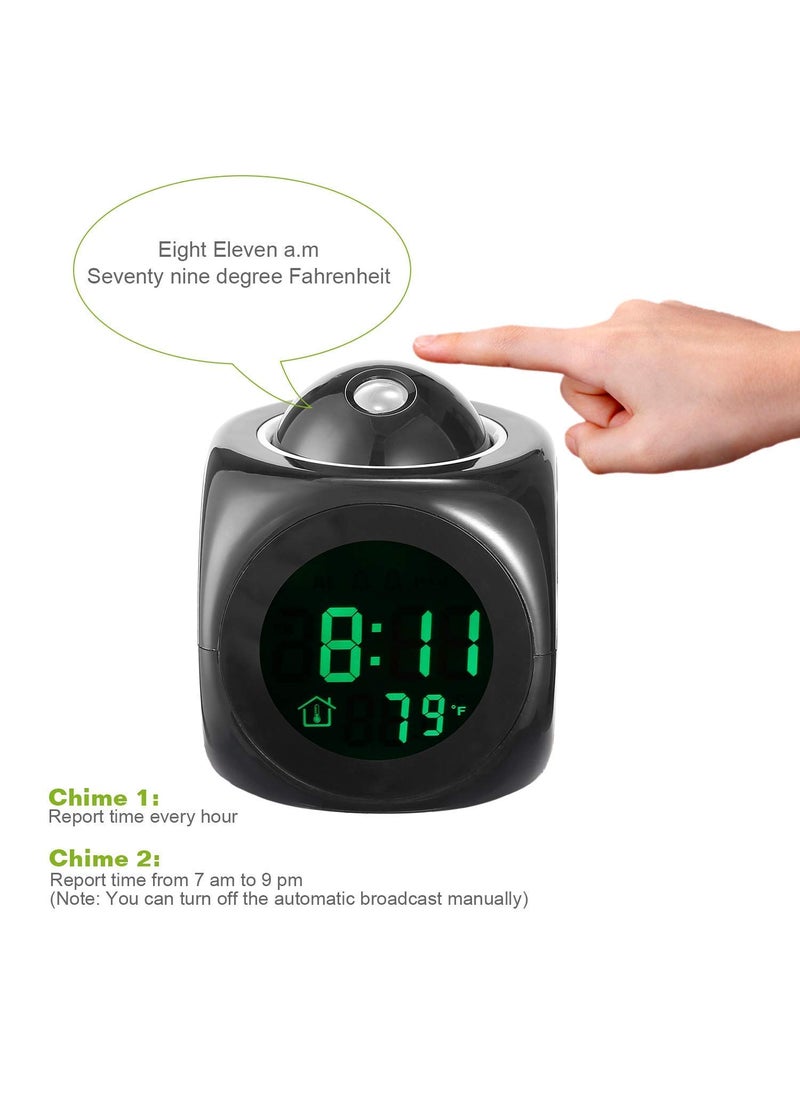 TOPSPIRIT Digital LCD Voice Talking Function LED WallCeiling Projection AlarmSnoozeTemperature Display 12hr24hr Bedside Alarm Clock Multicolor