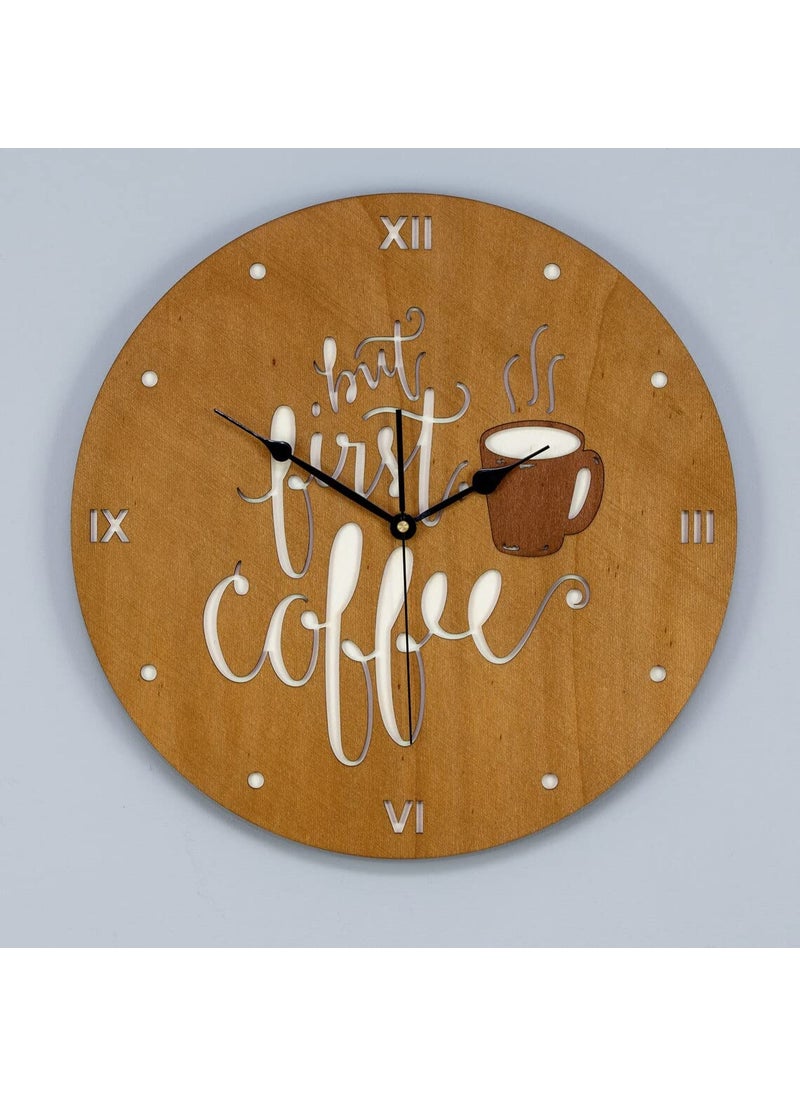 NABSTER Coffee Kitchen Wall Clock Coffee Table Clock VintageUnusual Wooden Clock Modern Design for Gifting Office HomeBedroom HOTAL Restaurant CHAI Tea Cafe Living Room Decor 12 inch Brown