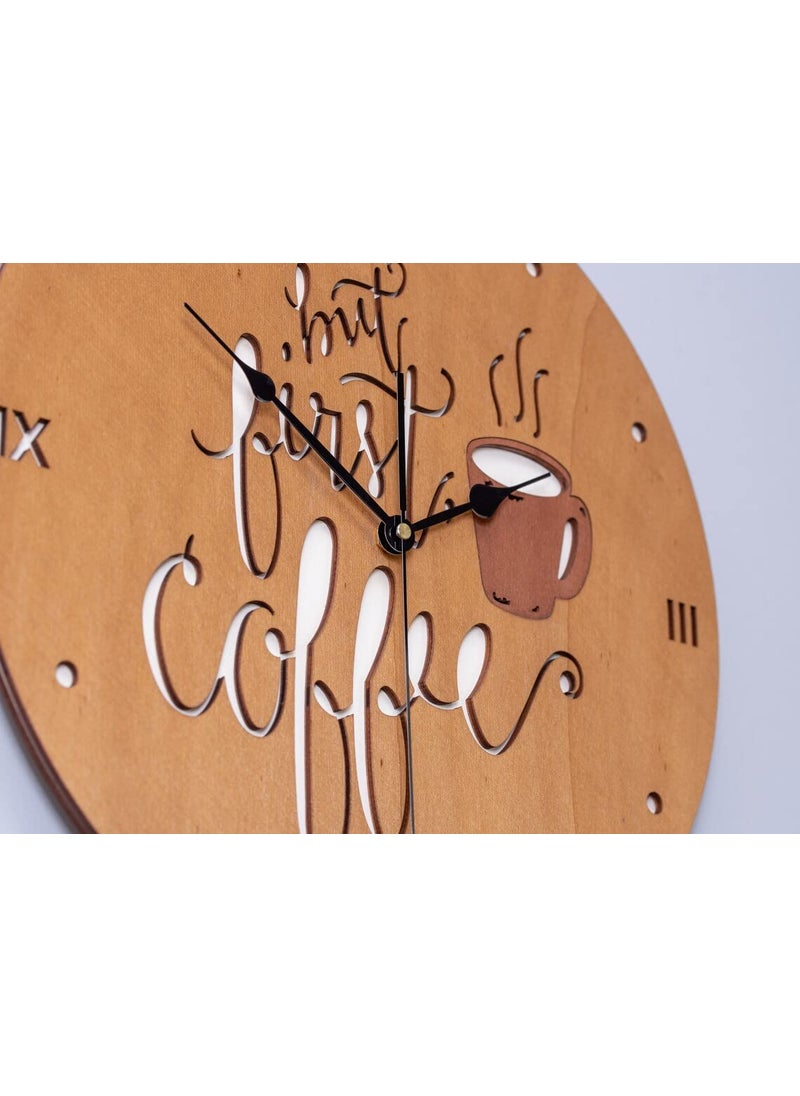 NABSTER Coffee Kitchen Wall Clock Coffee Table Clock VintageUnusual Wooden Clock Modern Design for Gifting Office HomeBedroom HOTAL Restaurant CHAI Tea Cafe Living Room Decor 12 inch Brown