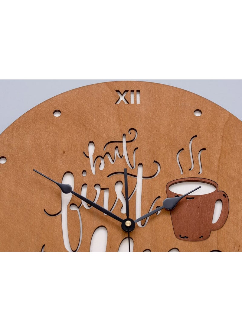 NABSTER Coffee Kitchen Wall Clock Coffee Table Clock VintageUnusual Wooden Clock Modern Design for Gifting Office HomeBedroom HOTAL Restaurant CHAI Tea Cafe Living Room Decor 12 inch Brown