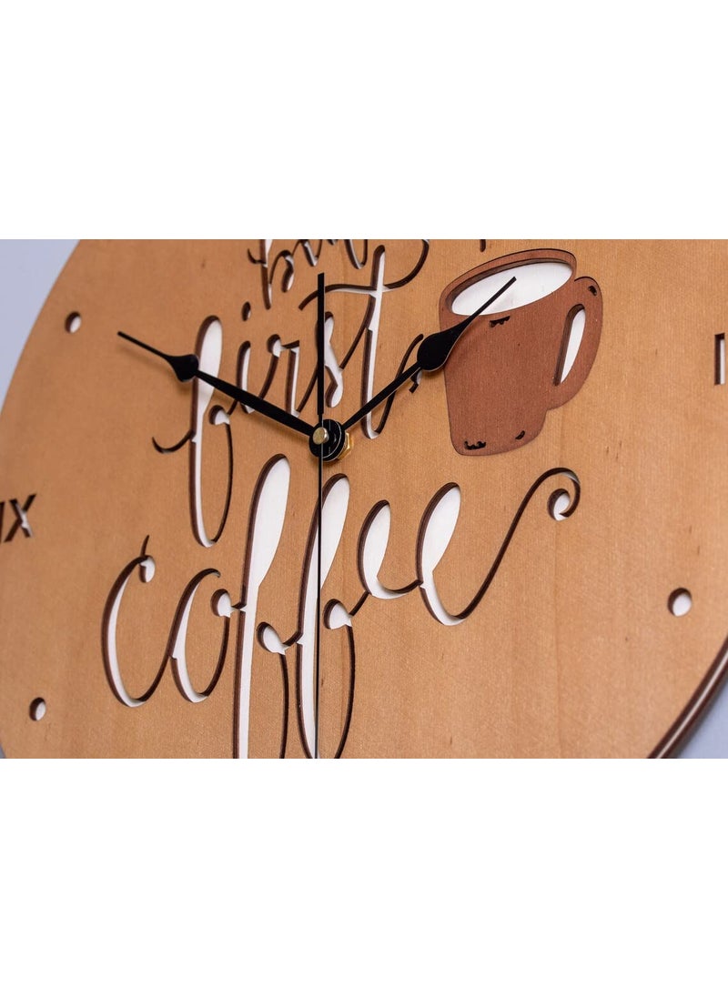 NABSTER Coffee Kitchen Wall Clock Coffee Table Clock VintageUnusual Wooden Clock Modern Design for Gifting Office HomeBedroom HOTAL Restaurant CHAI Tea Cafe Living Room Decor 12 inch Brown