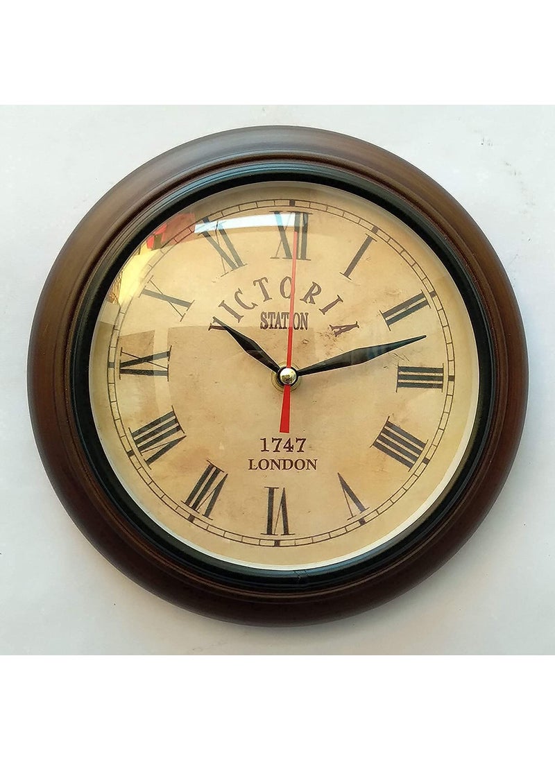ALI NAUTICAL Handmade Antique Wooden Wall Clock Victoria Style Hanging Clock Home Office Studio Decoration Gift Item 8 Inch Brown