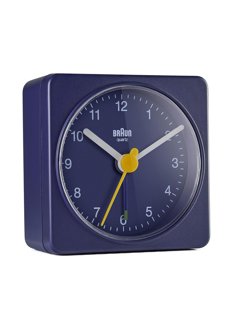 Braun Classic Travel Analogue Clock Compact Size Quiet Quartz Movement Crescendo Beep Alarm in Blue Model BC02BL One Blue One Size Classic