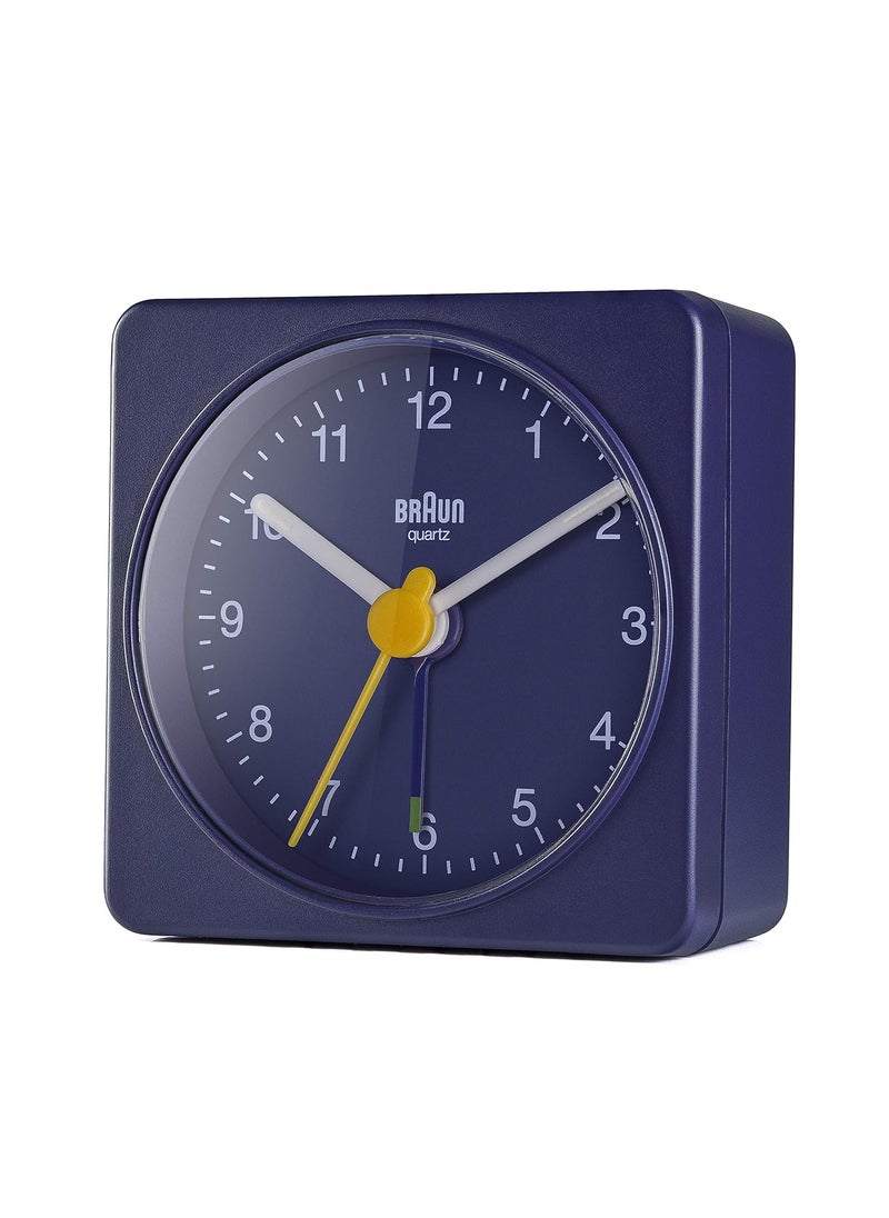 Braun Classic Travel Analogue Clock Compact Size Quiet Quartz Movement Crescendo Beep Alarm in Blue Model BC02BL One Blue One Size Classic
