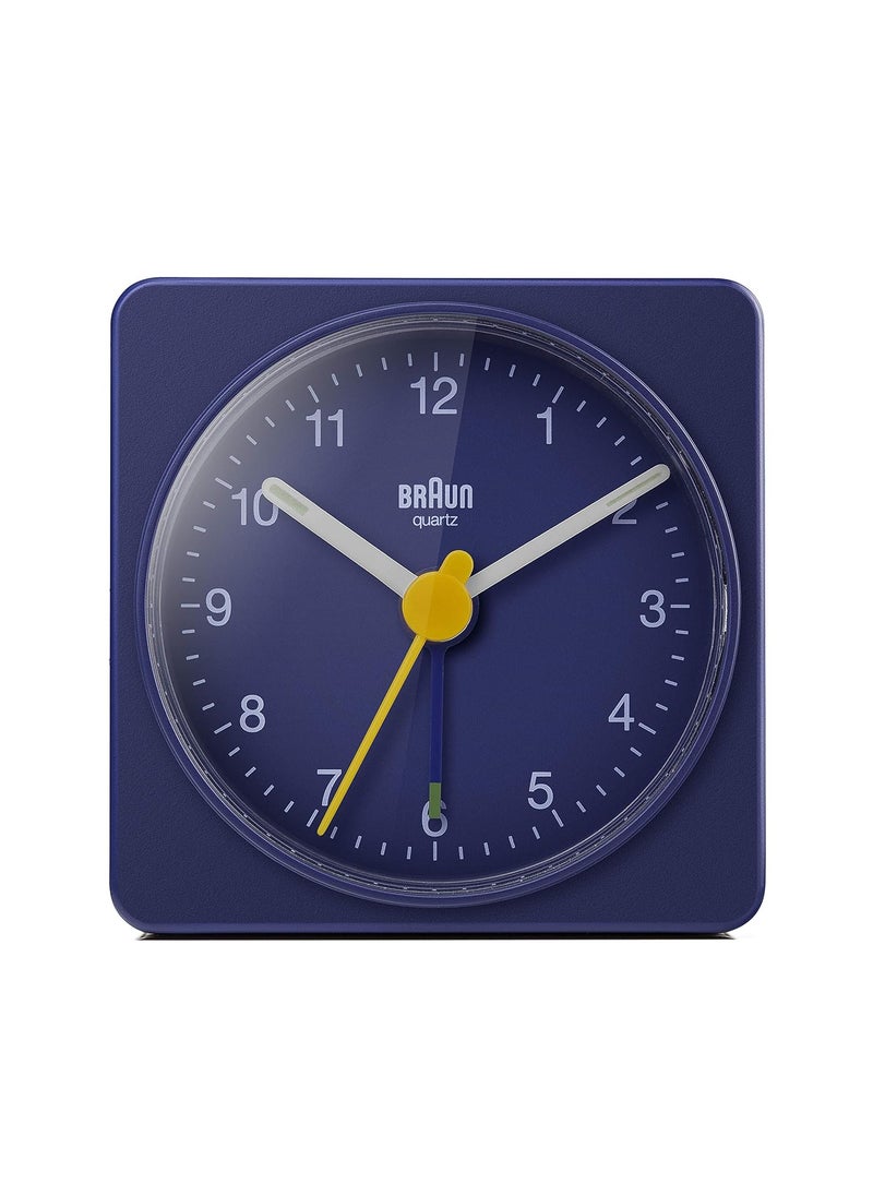 Braun Classic Travel Analogue Clock Compact Size Quiet Quartz Movement Crescendo Beep Alarm in Blue Model BC02BL One Blue One Size Classic