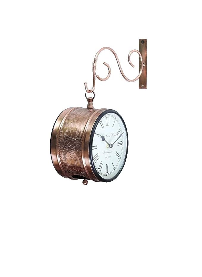 OneStoreIndia Handcrafted Designer Premium Railway Clock in Antique Finish for WallHome Dcor or for GiftsWClock676 Inch Copper