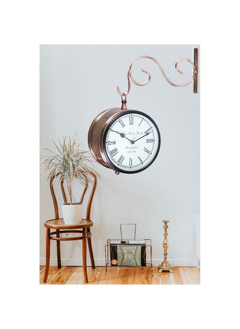OneStoreIndia Handcrafted Designer Premium Railway Clock in Antique Finish for WallHome Dcor or for GiftsWClock676 Inch Copper