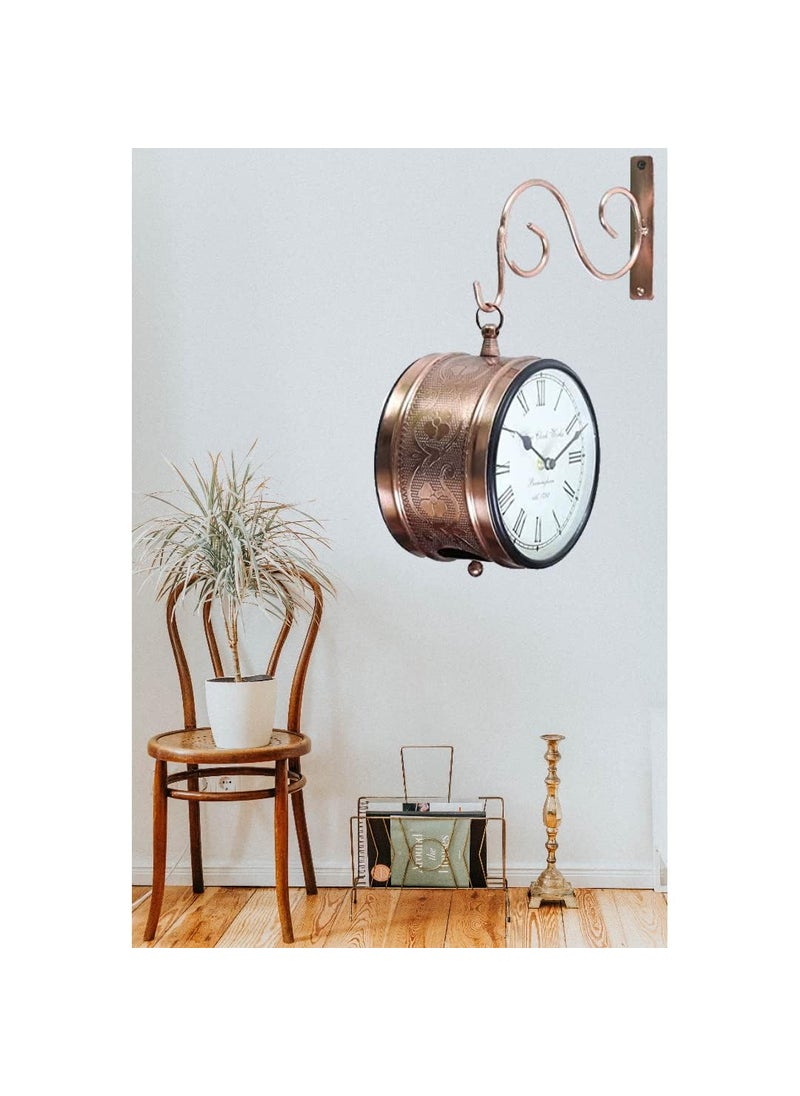 OneStoreIndia Handcrafted Designer Premium Railway Clock in Antique Finish for WallHome Dcor or for GiftsWClock676 Inch Copper