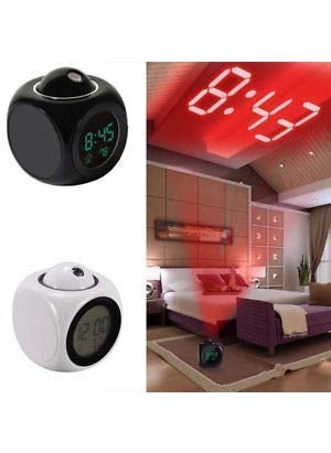 SHOPPINGMART Plastic Digital LCD Display Colorful Voice Projection Alarm Clock with Weather Station LED Temperature and Wake Up Projector