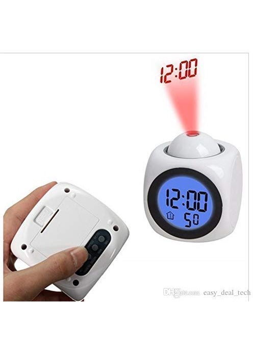 SHOPPINGMART Plastic Digital LCD Display Colorful Voice Projection Alarm Clock with Weather Station LED Temperature and Wake Up Projector