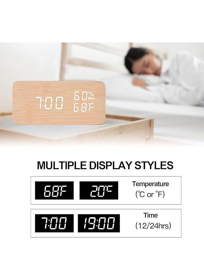 MBUYS MALL Wooden Digital Mini Cube Alarm Clock with Intelligent Induction LED Light Displays Time Date Temperature Day of The Week Temperature