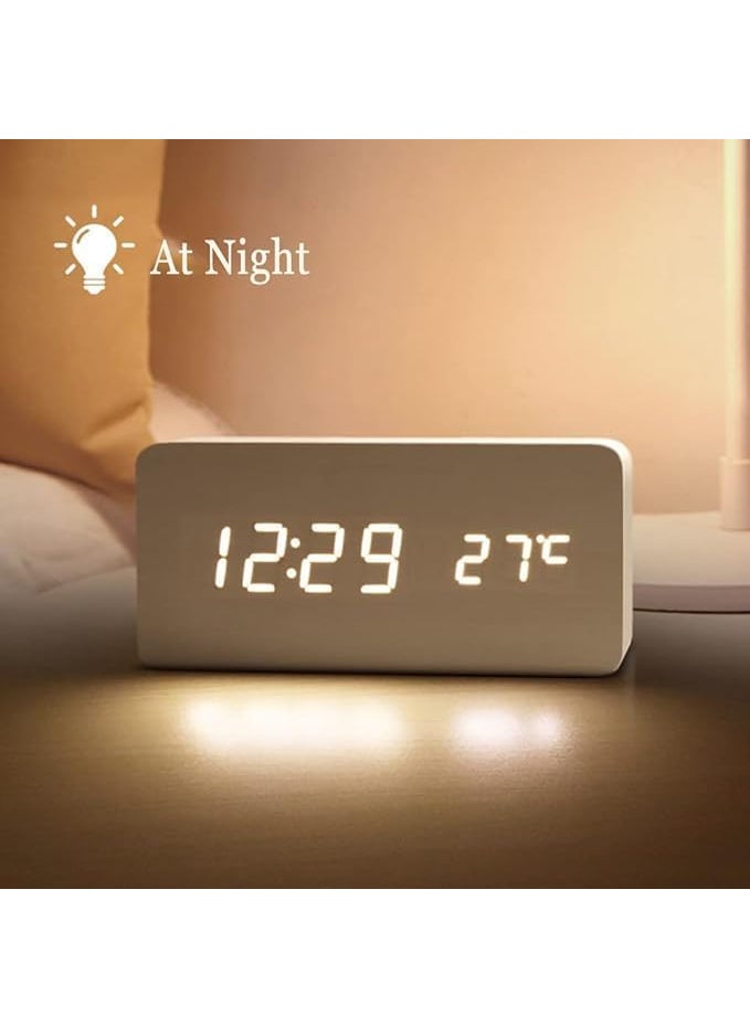 MBUYS MALL Wooden Digital Mini Cube Alarm Clock with Intelligent Induction LED Light Displays Time Date Temperature Day of The Week Temperature