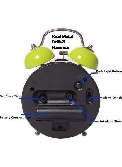 URM Enterprises Metal Alarm Table Clock for Bed Room and Study Room Green 5 Inch URAC2611