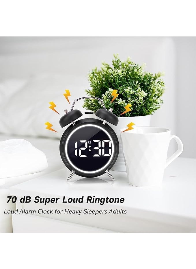 PROSFIA Fun Clock Multifunction Battery Powered Table Clocks Extra Loud 3D led Twin Bell Alarm Clock Digital Alarm Clock DualAlarms 1224Hr for Bedroom Office Table Black