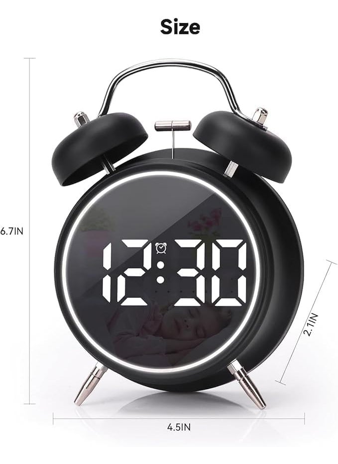 PROSFIA Fun Clock Multifunction Battery Powered Table Clocks Extra Loud 3D led Twin Bell Alarm Clock Digital Alarm Clock DualAlarms 1224Hr for Bedroom Office Table Black