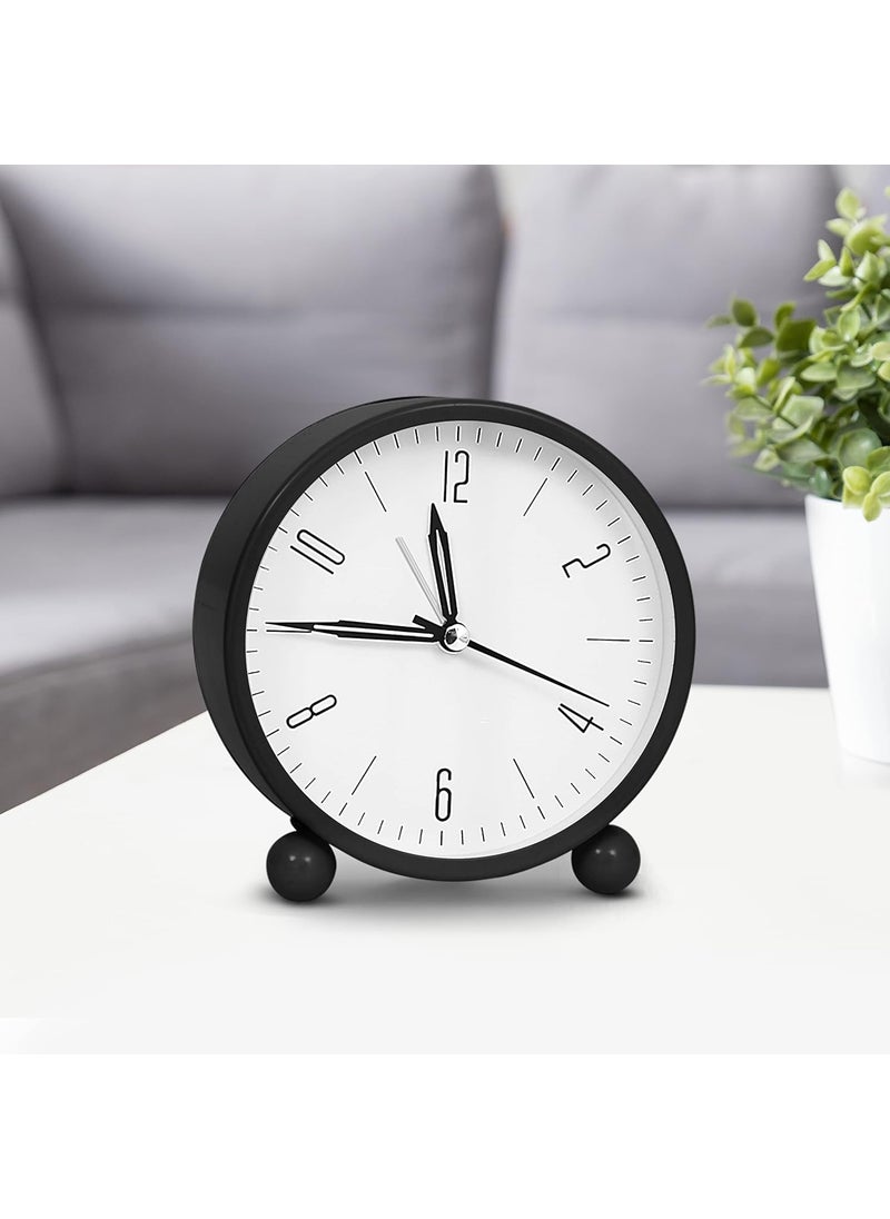 DEVKUVAR Alarm Clock 4 Inch Round Silent Analog DeskTable Clock with Night LED Light Battery Powered Simple Design for Home Office Students Kids Bedroom Clock for Study Room PVC Multi