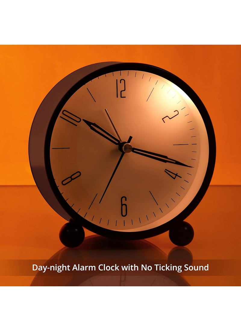 DEVKUVAR Alarm Clock 4 Inch Round Silent Analog DeskTable Clock with Night LED Light Battery Powered Simple Design for Home Office Students Kids Bedroom Clock for Study Room PVC Multi