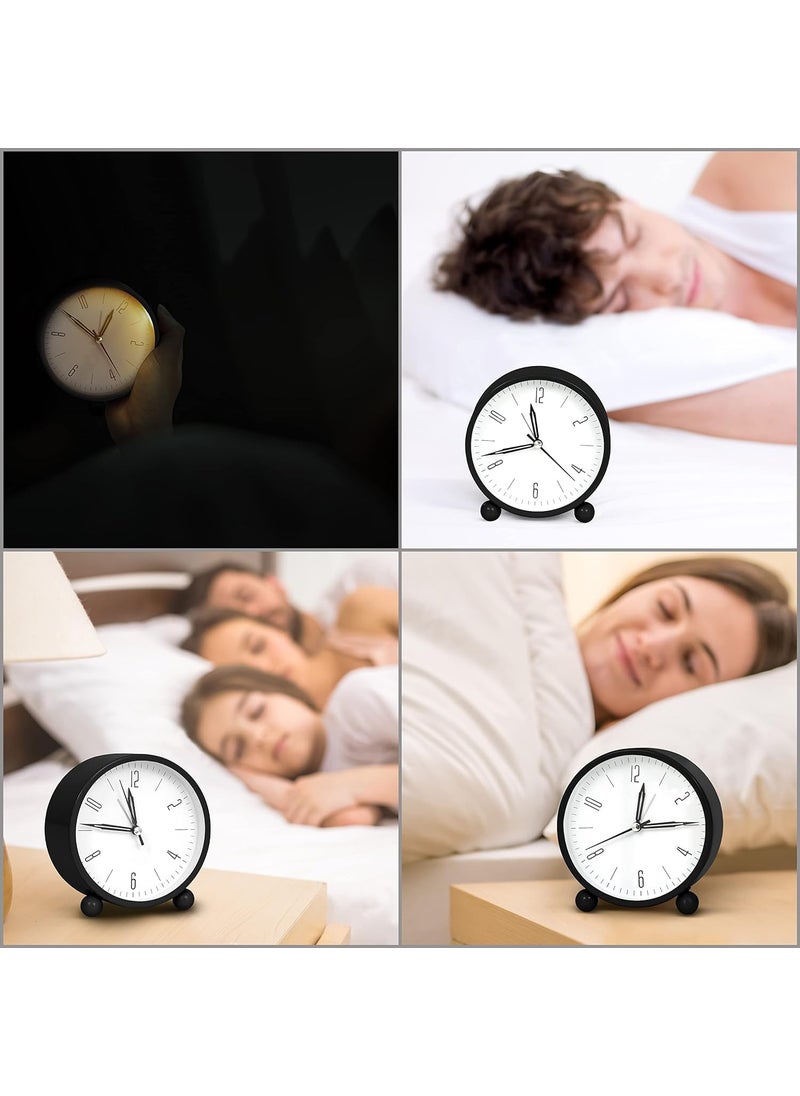DEVKUVAR Alarm Clock 4 Inch Round Silent Analog DeskTable Clock with Night LED Light Battery Powered Simple Design for Home Office Students Kids Bedroom Clock for Study Room PVC Multi