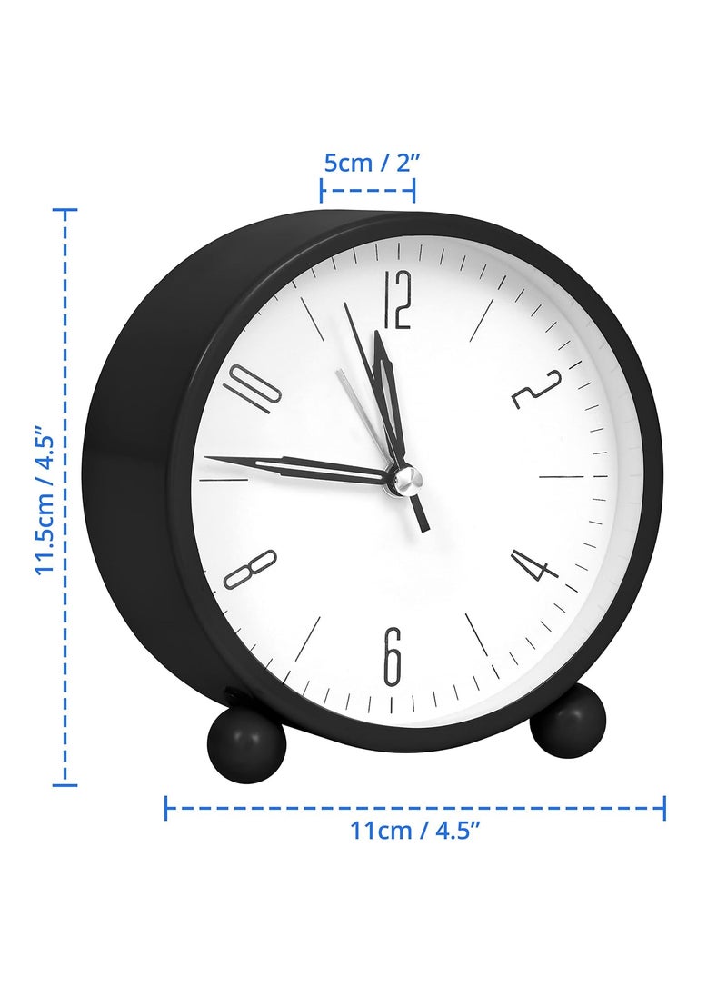 DEVKUVAR Alarm Clock 4 Inch Round Silent Analog DeskTable Clock with Night LED Light Battery Powered Simple Design for Home Office Students Kids Bedroom Clock for Study Room PVC Multi