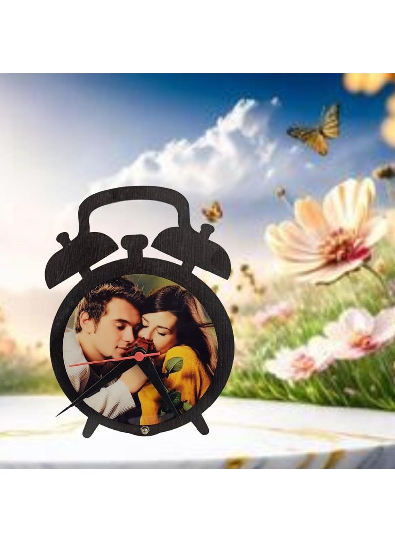 Gifts hub Customized MDF Table Clock with Photo Frame Personalized Wooden Alarm Clock Design Stylish Desk Clock Gifts for Birthday Home Office Decor Black15 20