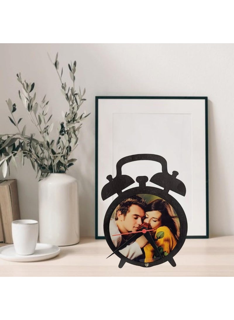 Gifts hub Customized MDF Table Clock with Photo Frame Personalized Wooden Alarm Clock Design Stylish Desk Clock Gifts for Birthday Home Office Decor Black15 20