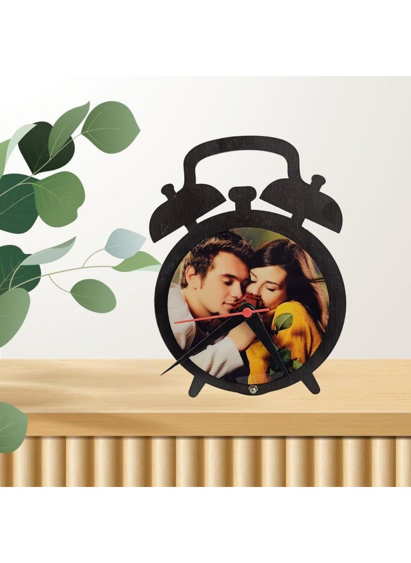 Gifts hub Customized MDF Table Clock with Photo Frame Personalized Wooden Alarm Clock Design Stylish Desk Clock Gifts for Birthday Home Office Decor Black15 20