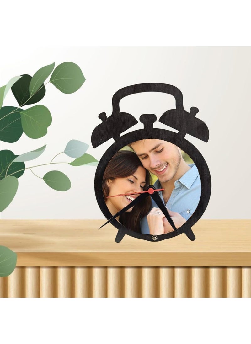 Gifts hub Customized MDF Table Clock with Photo Frame Personalized Wooden Alarm Clock Design Stylish Desk Clock Gifts for Birthday Home Office Decor Black15 20