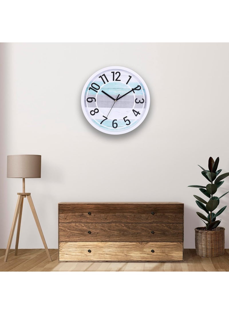 Umi 12 Inches Step Movement Quartz Round Designer Plastic Wall Clock for Home Kitchen Bedroom Hall Living Room Office 126_WFF_White