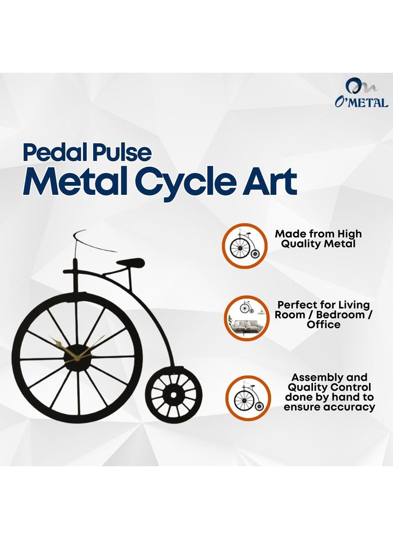 OMETAL Pedal Pulse Metal Cycle Art Sculpture Wall Art with Galloping Time Wall Clock for Living Room Bedroom Hall Home and Office Decoration 18Inch