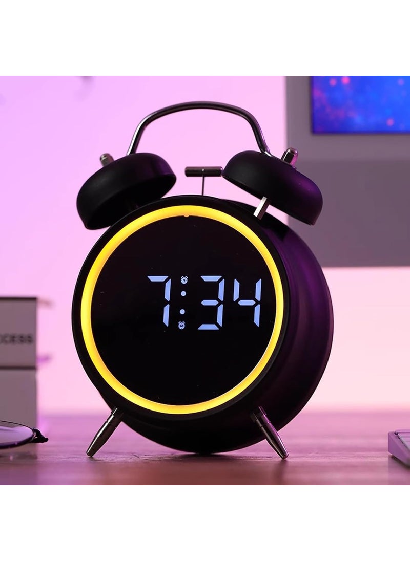 DROZIP Alarm Clock Rechargable Digital Alarm Clock Twin Bell Night Light Battery Operated Metal Alarm Clock Bedside Alarm Clock for People Who Sleep Hard Black