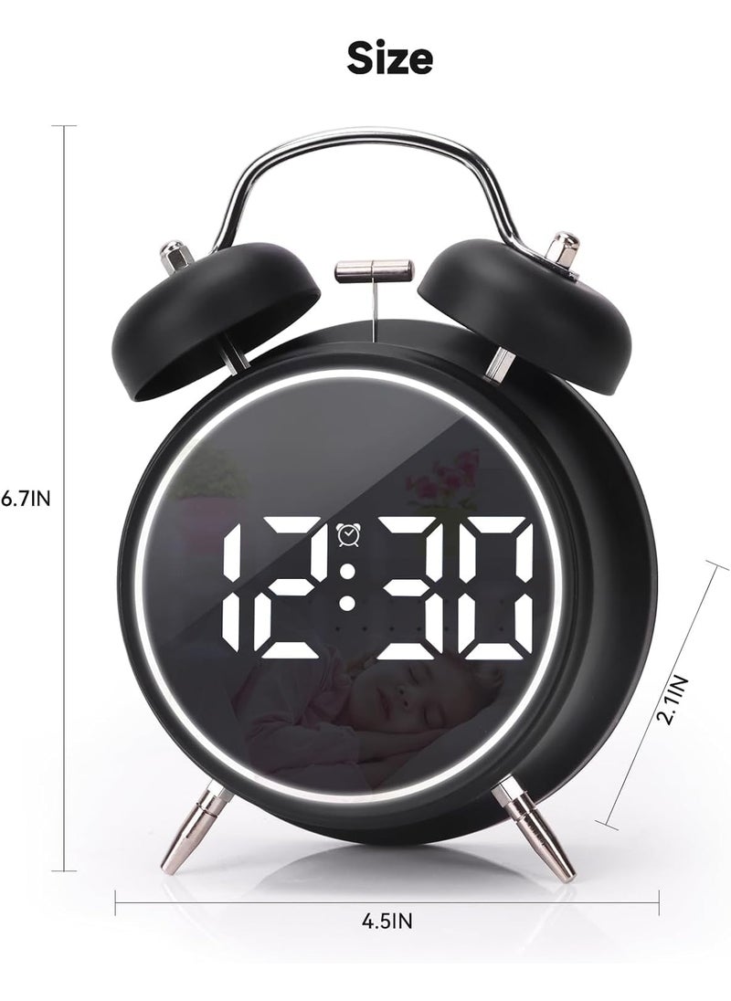DROZIP Alarm Clock Rechargable Digital Alarm Clock Twin Bell Night Light Battery Operated Metal Alarm Clock Bedside Alarm Clock for People Who Sleep Hard Black