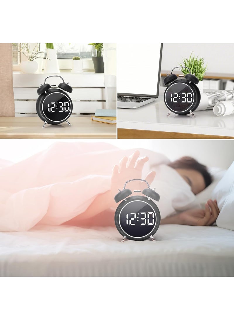 DROZIP Alarm Clock Rechargable Digital Alarm Clock Twin Bell Night Light Battery Operated Metal Alarm Clock Bedside Alarm Clock for People Who Sleep Hard Black