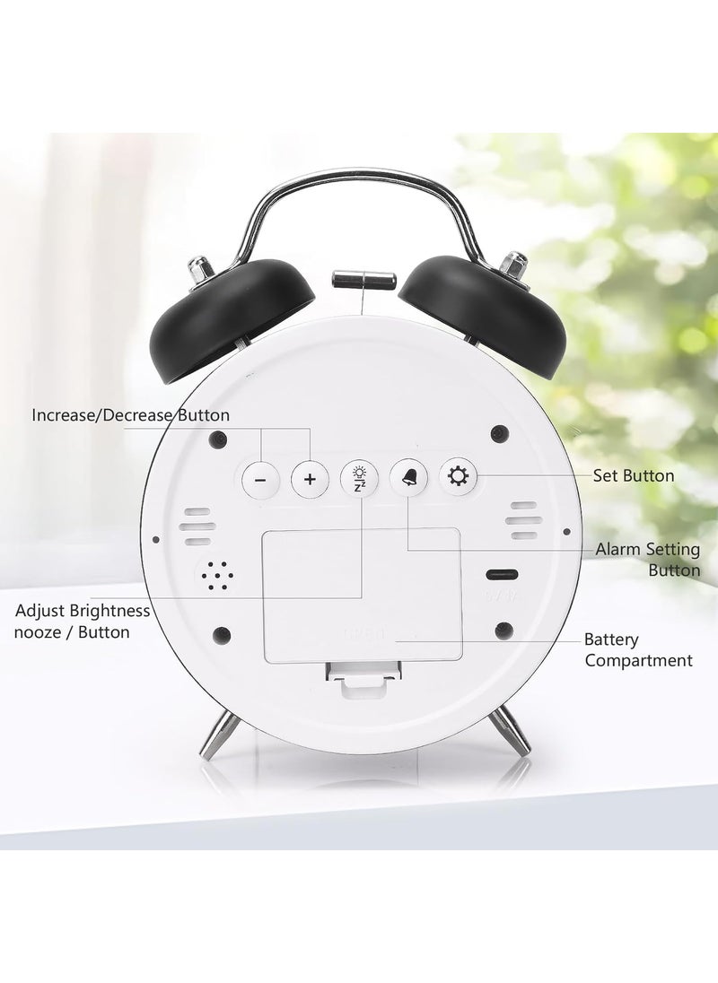 DROZIP Alarm Clock Rechargable Digital Alarm Clock Twin Bell Night Light Battery Operated Metal Alarm Clock Bedside Alarm Clock for People Who Sleep Hard Black