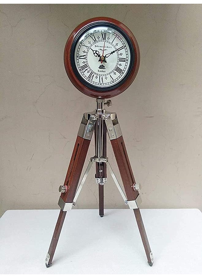 The Antiques Lab Table Clock Handmade Home Decor 5 inch Wooden Table Clock with Adjustable Tripod Stand Heavy Quality Color Brown Tripod 5 inch Clock for Home Office Brown 4