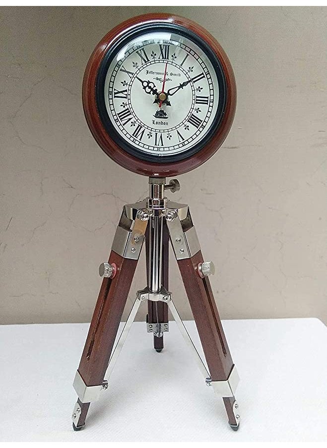 The Antiques Lab Table Clock Handmade Home Decor 5 inch Wooden Table Clock with Adjustable Tripod Stand Heavy Quality Color Brown Tripod 5 inch Clock for Home Office Brown 4