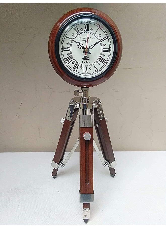 The Antiques Lab Table Clock Handmade Home Decor 5 inch Wooden Table Clock with Adjustable Tripod Stand Heavy Quality Color Brown Tripod 5 inch Clock for Home Office Brown 4