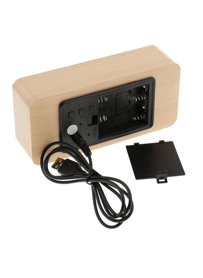 PARYAVARAN LED Time Display Wooden Digital Desk Clock with 3 Level Warm BrightnessWood Digital Alarm Clock Temperature HumidityTable Clock for BedroomOfficeKidsRoomSmart Calendar Alarm Clock