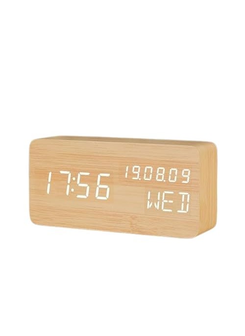 PARYAVARAN LED Time Display Wooden Digital Desk Clock with 3 Level Warm BrightnessWood Digital Alarm Clock Temperature HumidityTable Clock for BedroomOfficeKidsRoomSmart Calendar Alarm Clock
