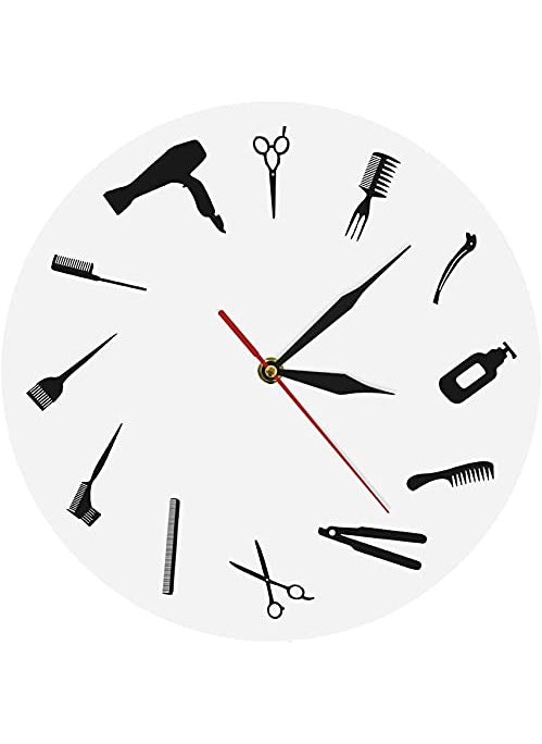 NABSTER Barber Equipment Tools Wall Clock Modern Design Barber Shop Business Sign Wall Clock Beauty Hair Salon Clock Hairdresser Gift White