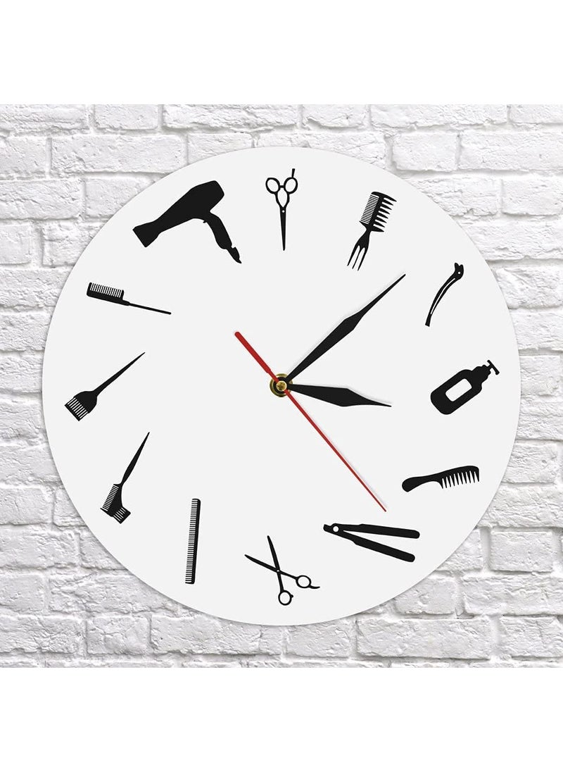 NABSTER Barber Equipment Tools Wall Clock Modern Design Barber Shop Business Sign Wall Clock Beauty Hair Salon Clock Hairdresser Gift White