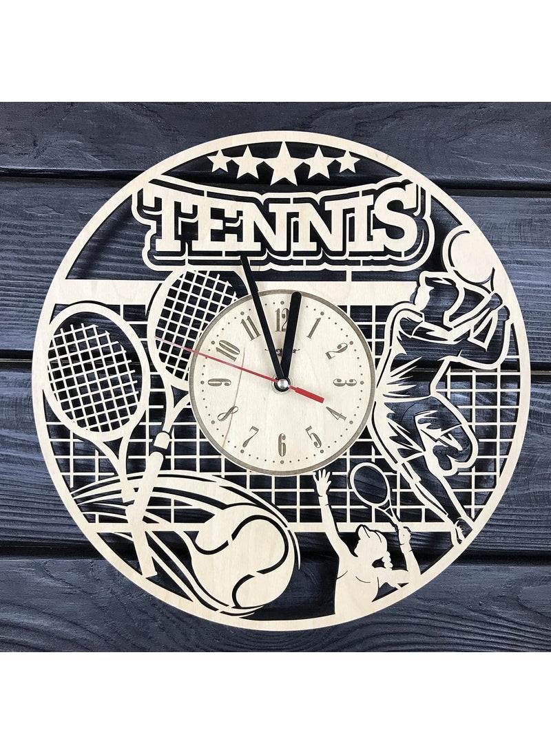 NABSTER Tennis Wall Clock Wooden Home Office Decor Kitchen Hanging Tennis Racket Gifts for Men Game Sport Lovers Tennis Art Unique Tennis Clock 12 Inch 30 cm