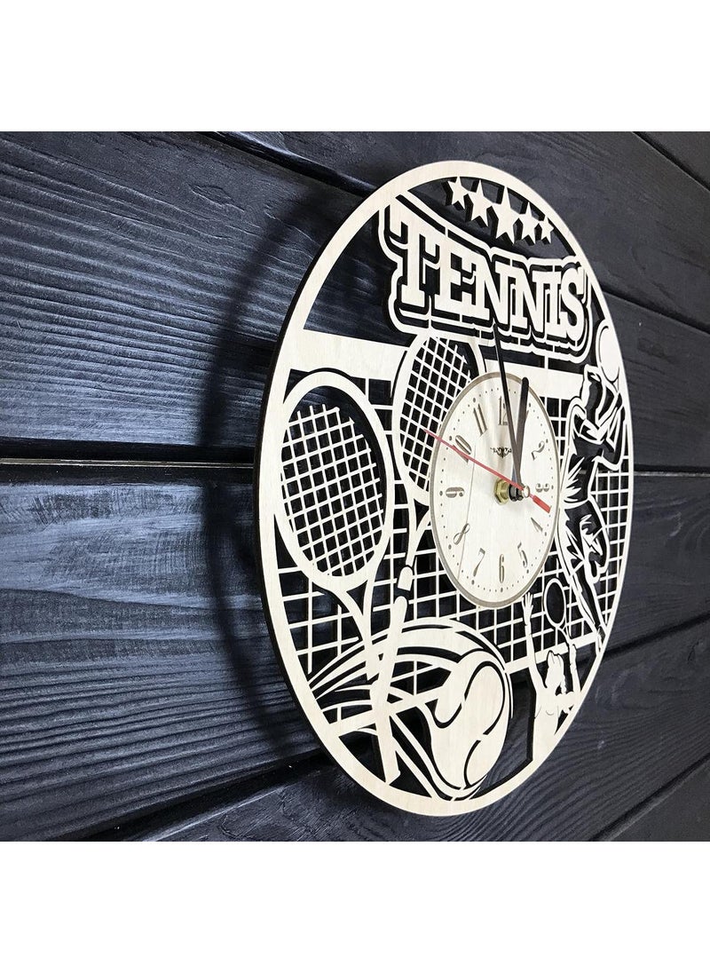 NABSTER Tennis Wall Clock Wooden Home Office Decor Kitchen Hanging Tennis Racket Gifts for Men Game Sport Lovers Tennis Art Unique Tennis Clock 12 Inch 30 cm