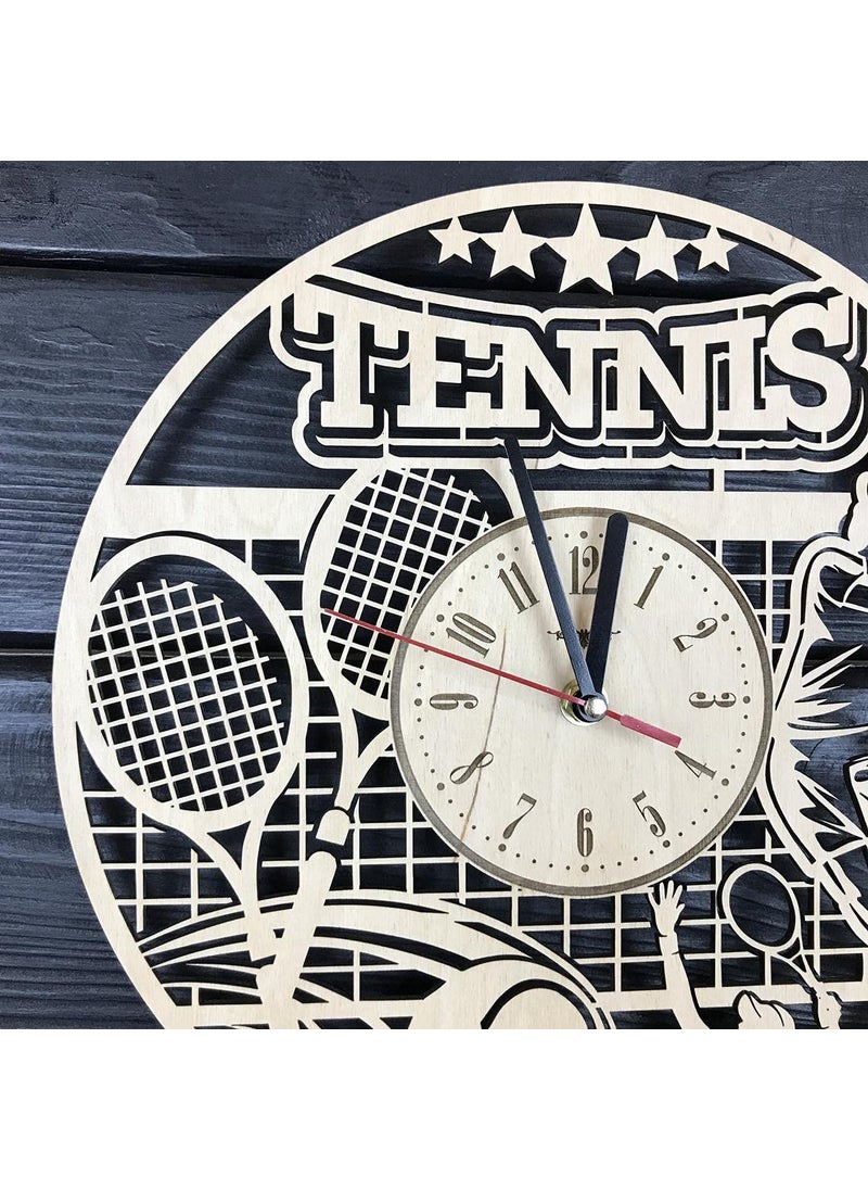 NABSTER Tennis Wall Clock Wooden Home Office Decor Kitchen Hanging Tennis Racket Gifts for Men Game Sport Lovers Tennis Art Unique Tennis Clock 12 Inch 30 cm