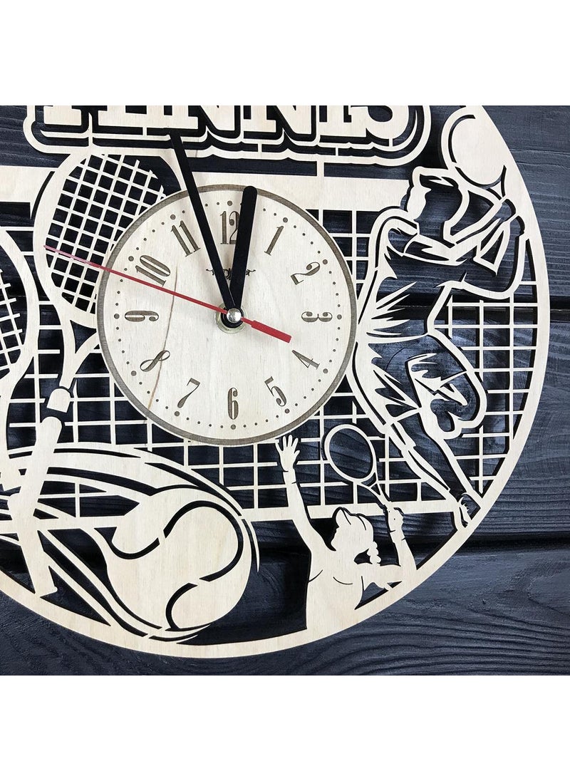 NABSTER Tennis Wall Clock Wooden Home Office Decor Kitchen Hanging Tennis Racket Gifts for Men Game Sport Lovers Tennis Art Unique Tennis Clock 12 Inch 30 cm