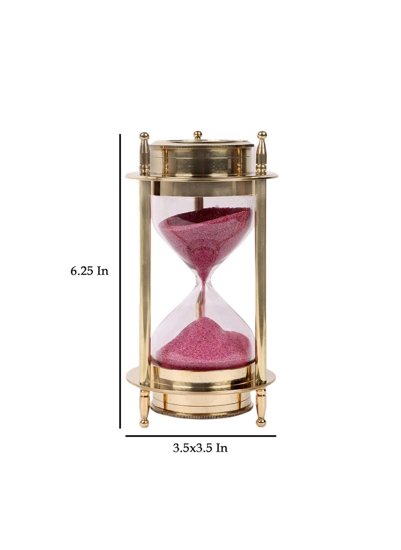 Ximdeco Brass Golden Sand Clock Sand Glass Hour Glass Kelvin and Hughes Sand Timer with Both Side Compass Showpiece