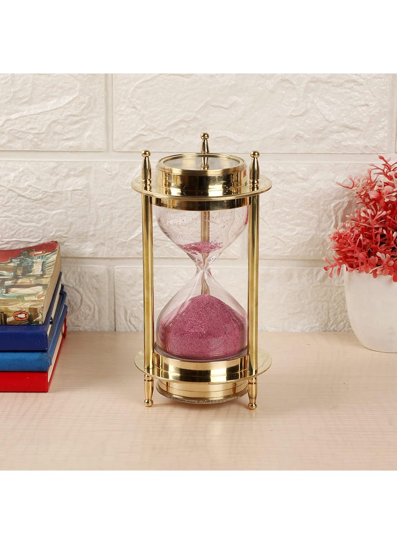 Ximdeco Brass Golden Sand Clock Sand Glass Hour Glass Kelvin and Hughes Sand Timer with Both Side Compass Showpiece