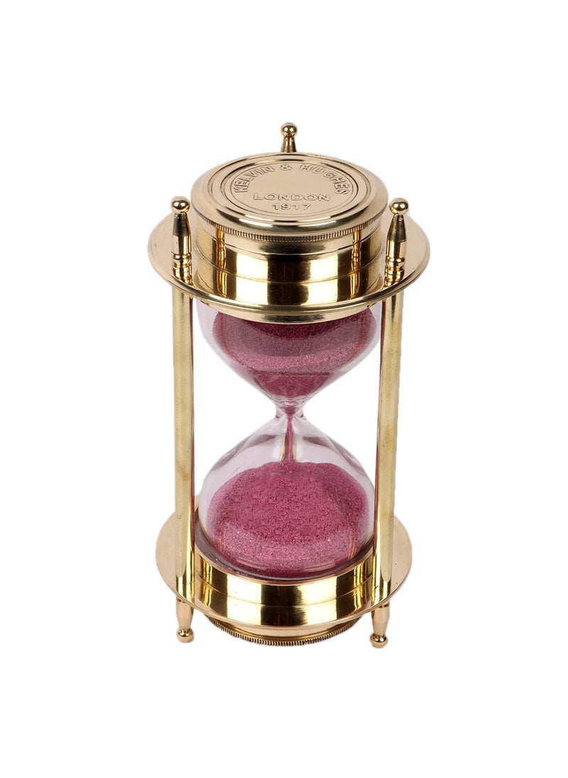 Ximdeco Brass Golden Sand Clock Sand Glass Hour Glass Kelvin and Hughes Sand Timer with Both Side Compass Showpiece
