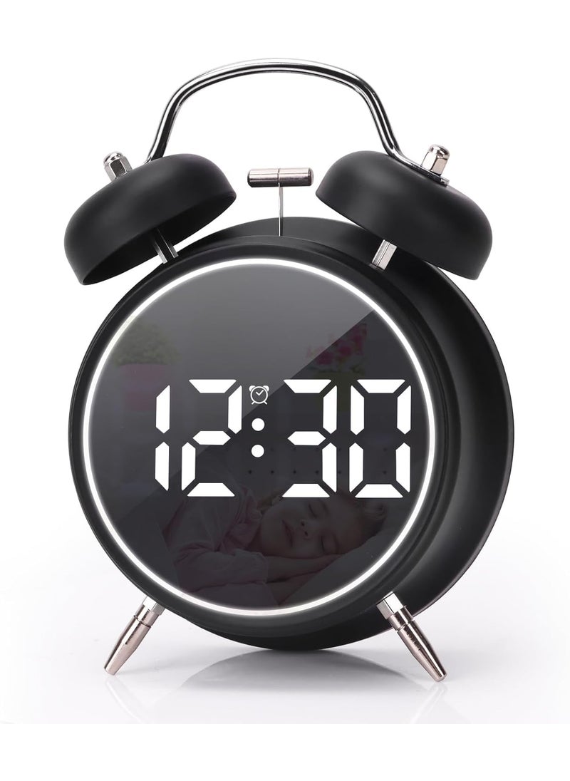 BLURISM Digital Alarm Clock 45 Inch Double Bell Electronic LED Alarm Clock Plug in or Battery Operated Silent Metal Alarm Clock Bedside Loud Alarm Clock for Heavy Sleepers Adults Kids Black