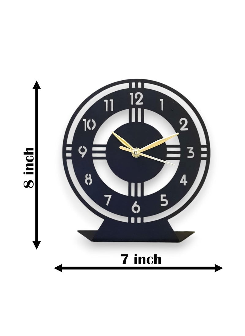 ZENTIMO STORE Designer Metal Table Clock Analog Antique 18 cm Diameter Matte Black