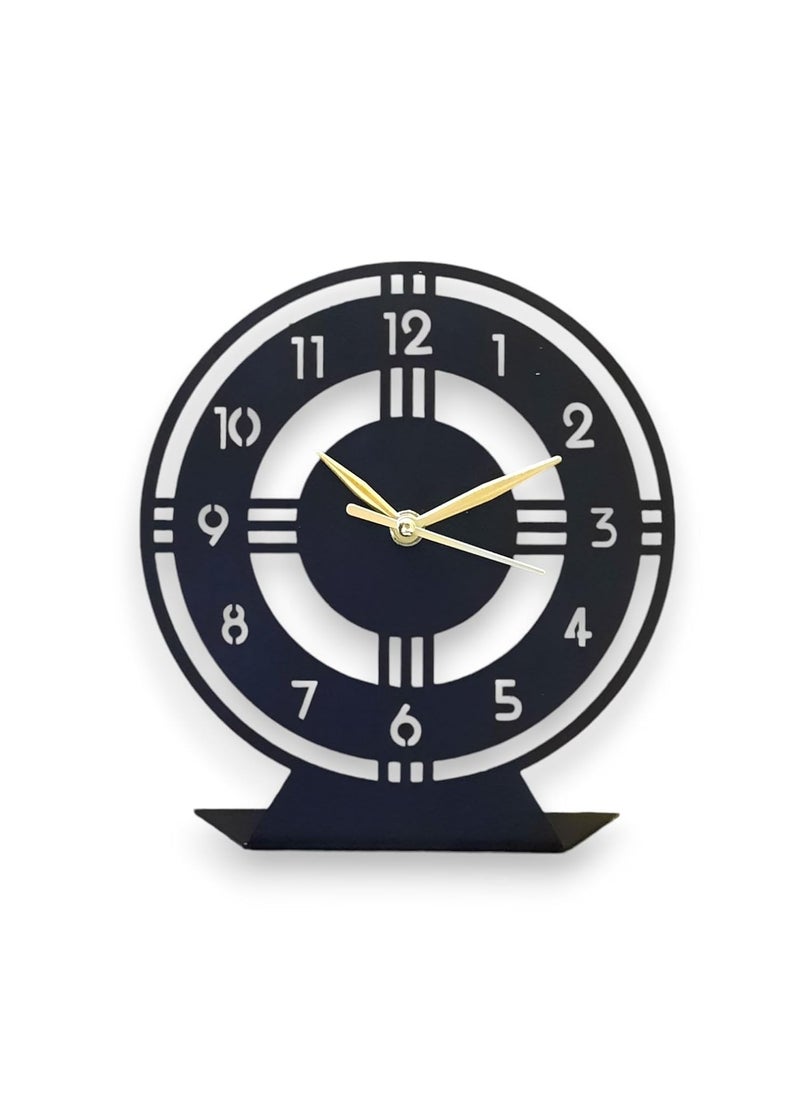 ZENTIMO STORE Designer Metal Table Clock Analog Antique 18 cm Diameter Matte Black